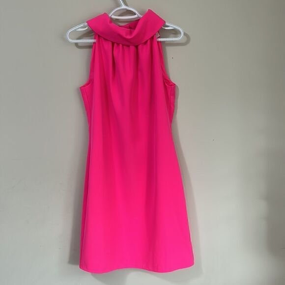 Sail To Sable Neon Pink Rolled Neckline Sheath Dress W/ Large Back Buttons - Picture 9 of 11